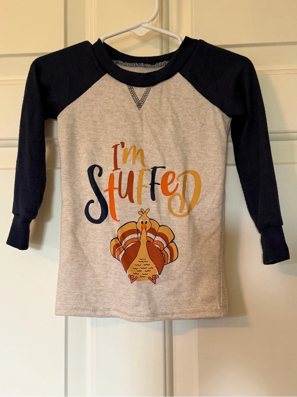Navy & Cream 'I'm Stuffed' Turkey Pajama Set